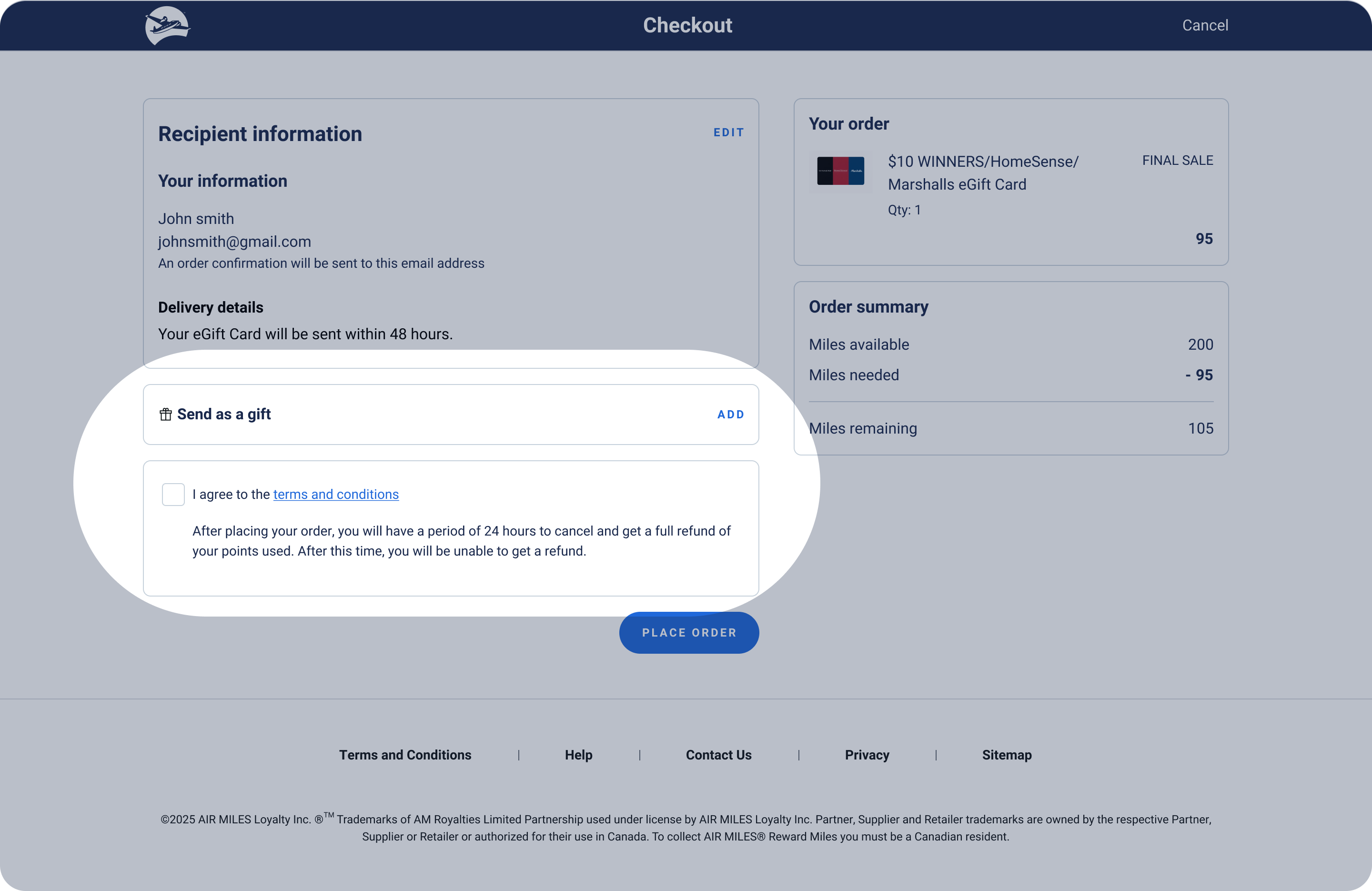 Checkout screen version 2